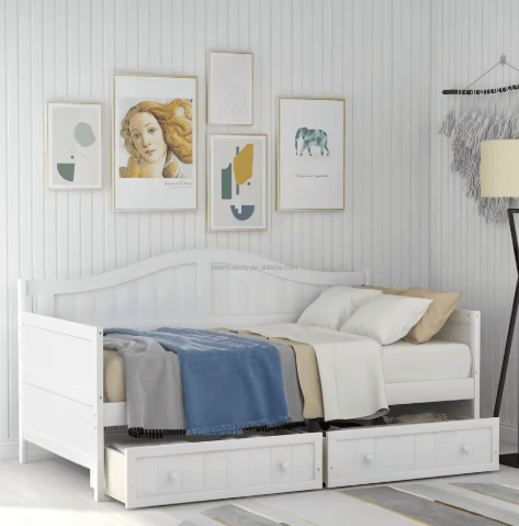 Twin Wooden Daybed with 2 Drawers White Sofa Bed