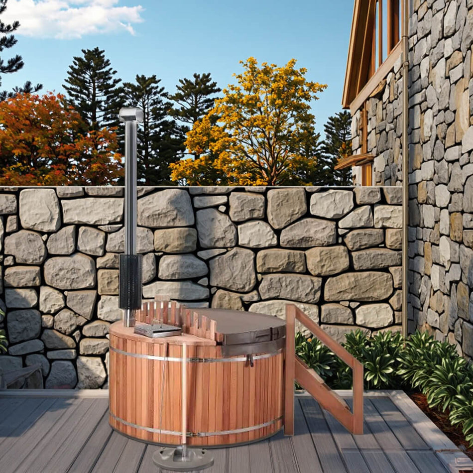 4-Person Red Cedar Wood-Fired Outdoor Hot Tub Spa