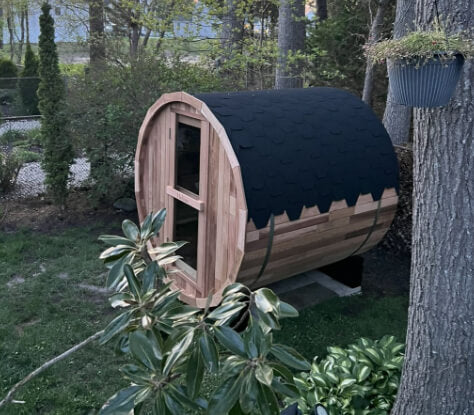 4-Person Canadian Red Cedar Barrel Sauna with Harvia Heater