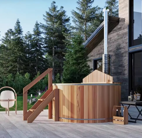 4-5 Person Red Cedar Wood-Fired Outdoor Hot Tub Spa