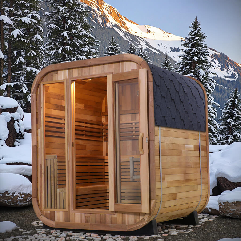 4-6 Person Outdoor Red Cedar Cube Steam Sauna - 6kW Heater