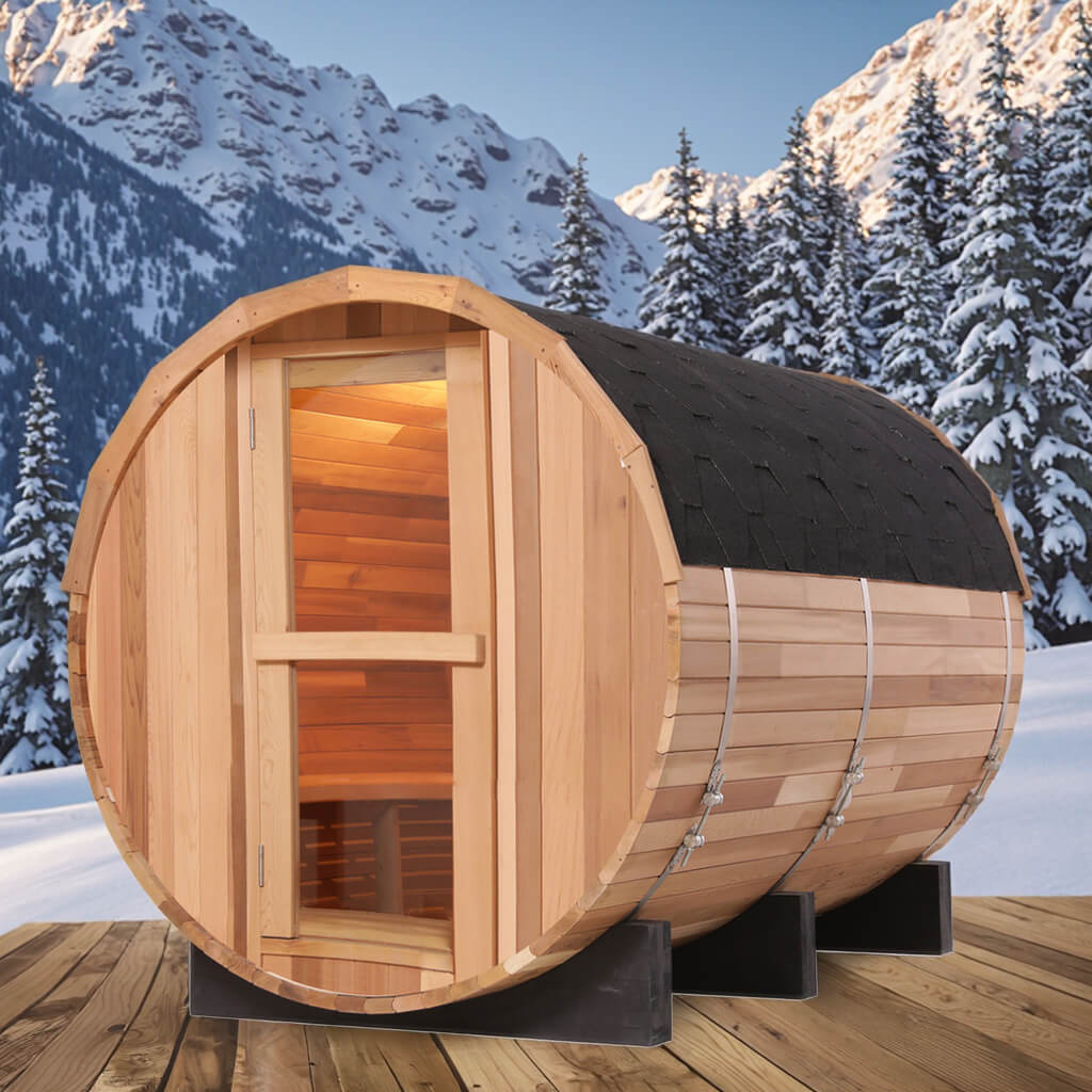 2-4 Person Outdoor Red Cedar Barrel Sauna - 6000W Steam Heat