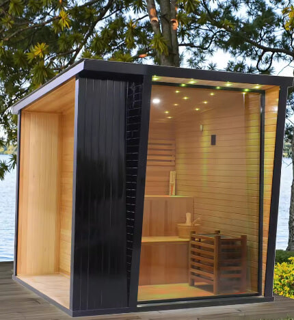 4-Person Black Modern Cube Outdoor Steam Sauna - 6kW ETL