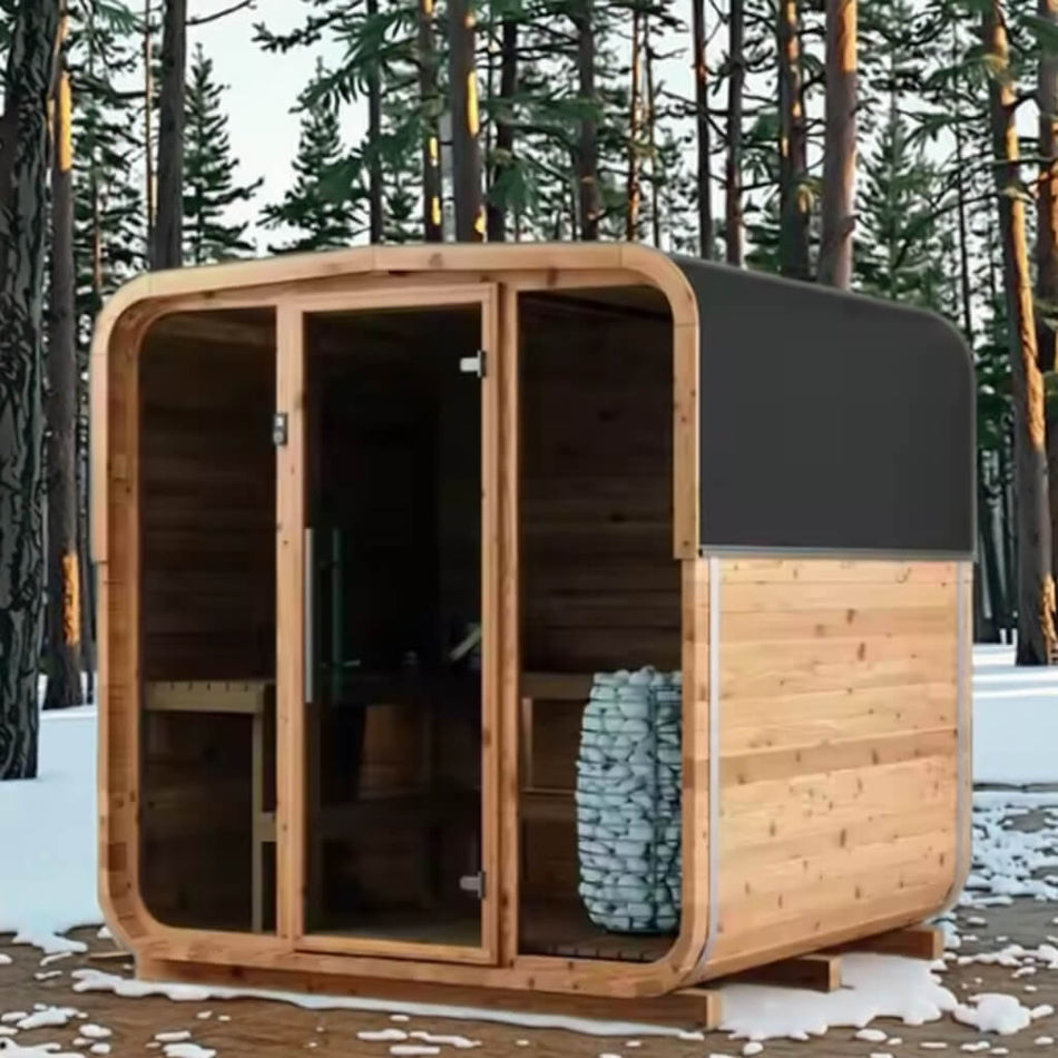 6-Person Outdoor Barrel Steam Sauna - Traditional Solid Wood