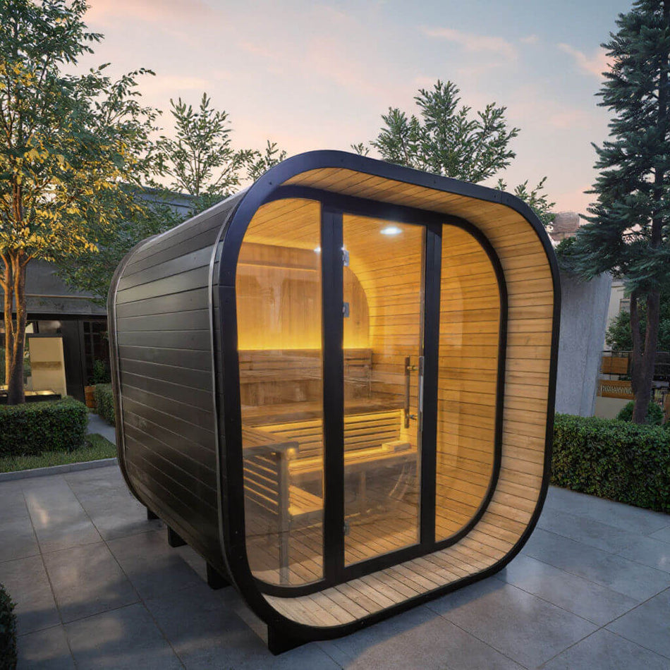 6-Person Outdoor Red Cedar Square Steam Sauna - Side Door