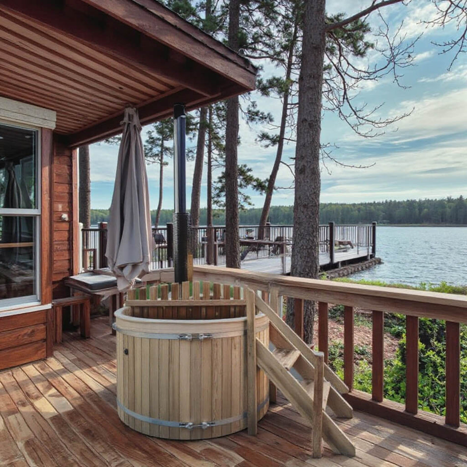 Outdoor Red Cedar Wood-Fired Hot Tub - 2-8 Person Spa