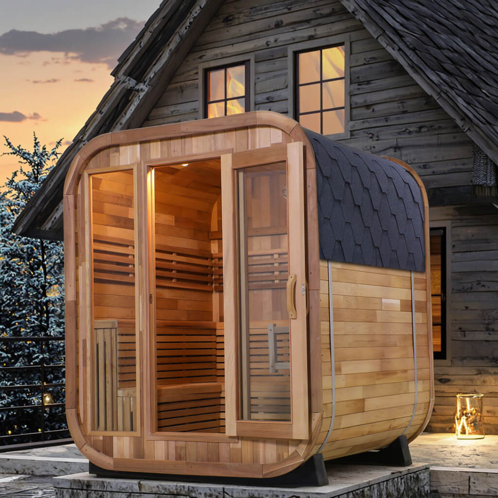 4-6 Person Outdoor Red Cedar Cube Steam Sauna - 6kW Heater
