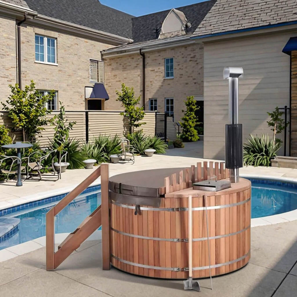 71in Red Cedar Wood-Fired Outdoor Hot Tub - 4 Person Spa