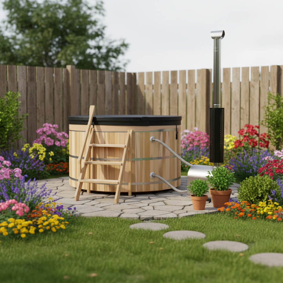 Outdoor Red Cedar Wood-Fired Hot Tub Spa - 4-8 Person