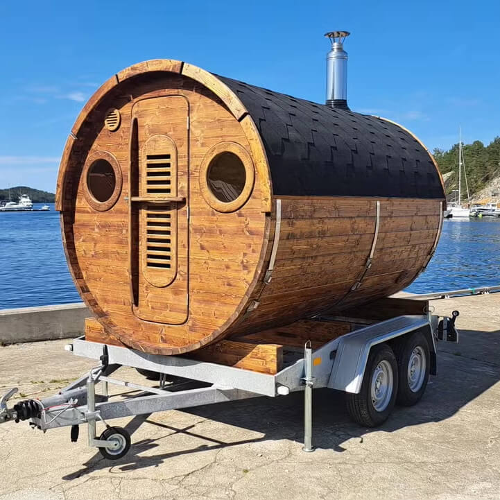 Mobile Barrel Sauna Trailer - 9KW Wood-Burning Outdoor Spa