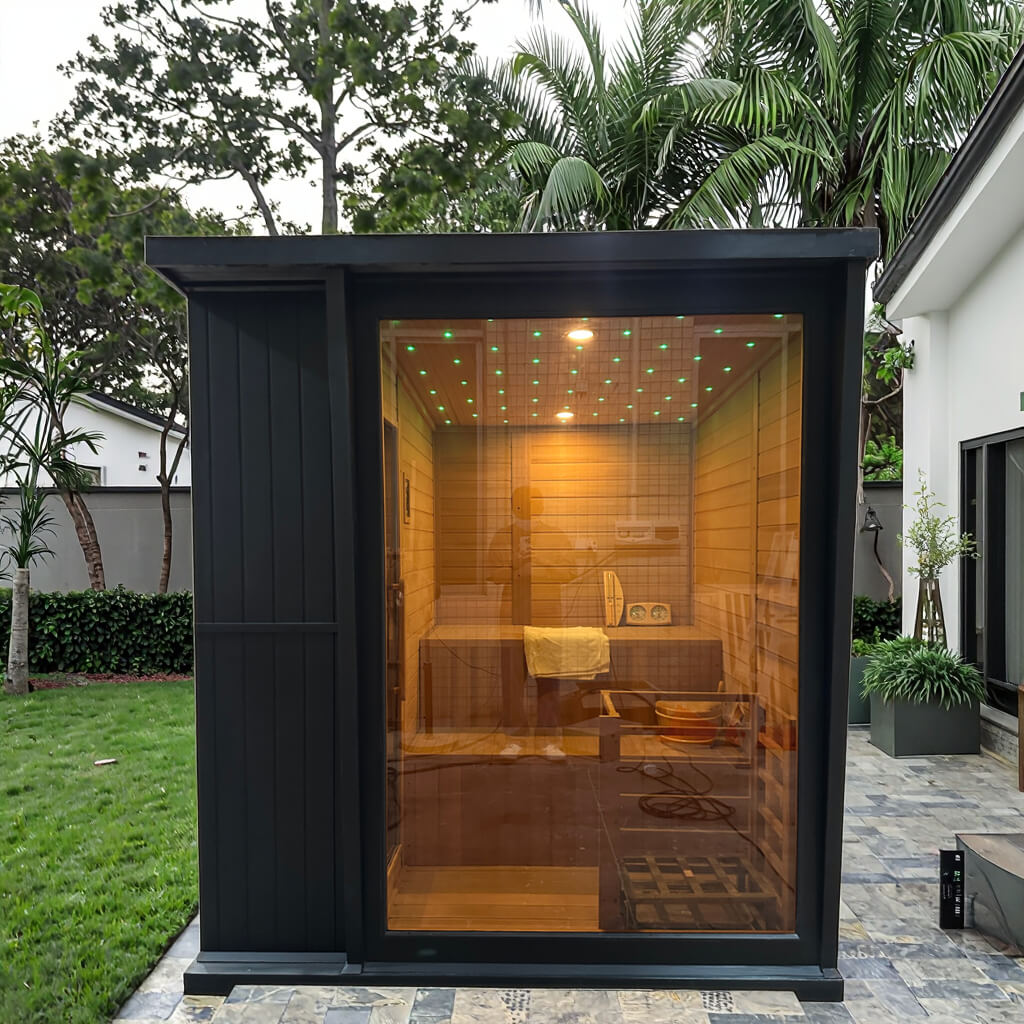 6-Person Outdoor Red Cedar Square Steam Sauna - Side Door