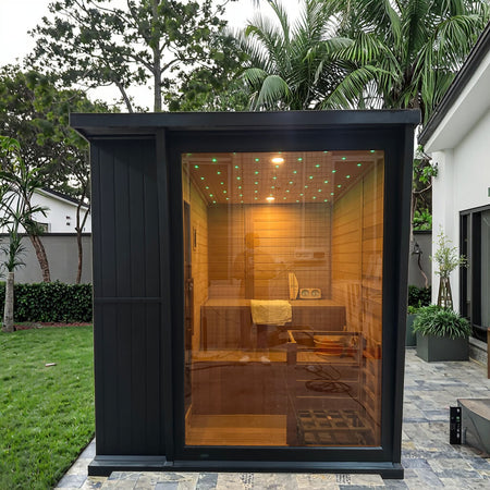 6-Person Outdoor Red Cedar Square Steam Sauna - Side Door