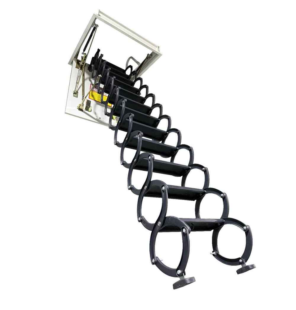 Heavy duty square attic ladder fully extended to 9.8ft height, 30x30 inch ceiling opening, 660 lb weight capacity, 12 step design for residential use