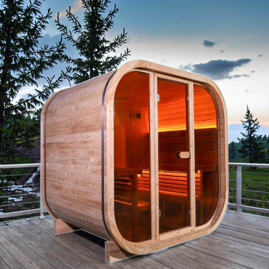 Elite Spruce Outdoor Barrel Sauna - Panoramic Glass & Smart Heat