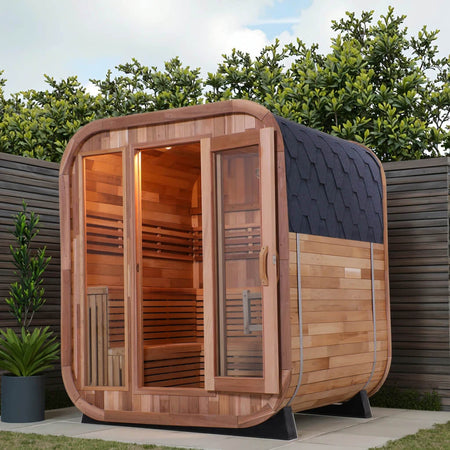 4-6 Person Outdoor Red Cedar Cube Steam Sauna - 6kW Heater