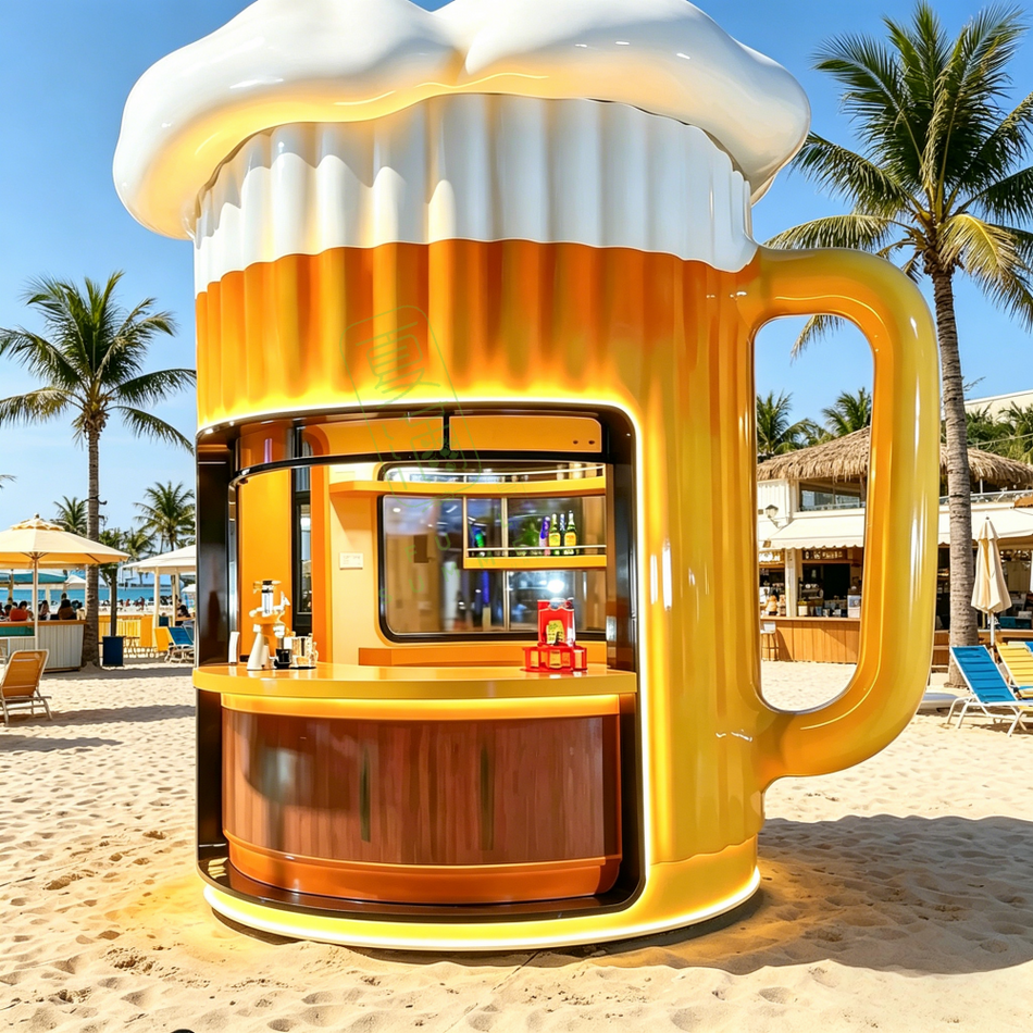 Beer Mug-Shaped Mobile Bar Trailer & Beach Beverage Kiosk