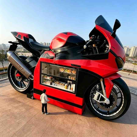 Custom Motorcycle-Model Mobile Food Trailer & Social-Media Coffee Shop Cart