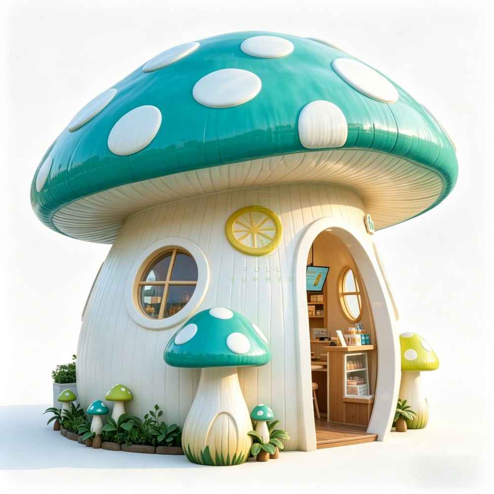 Custom Mushroom-Shaped Mobile Coffee Kiosk & Theme Park Retail Booth
