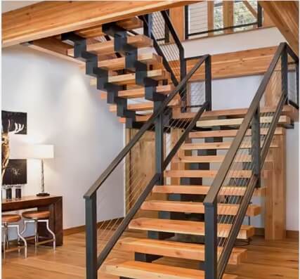 Customized Single Stringer Wood Treads Floating Stairs