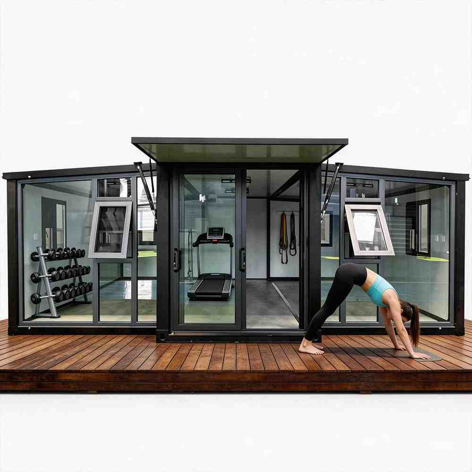 Expandable Modular Glass-Walled Outdoor Gym