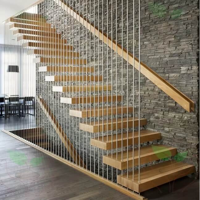 Floating Staircase with Wood Tread