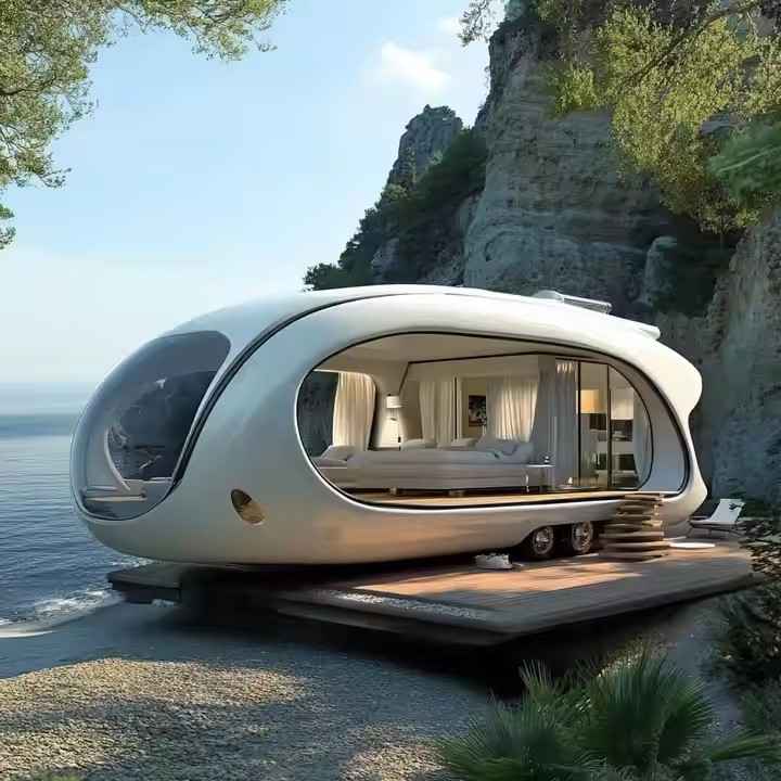 Modular Steel Space Capsule Tiny Home with Double-Paned Glass