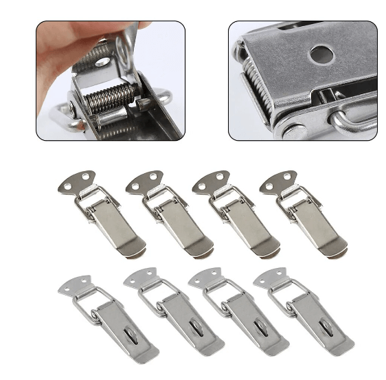 Pcs Latch Catch Duck-mouth Buckle Hook Wooden Box Hasps Clamp Stainless Steel Spring Catch Clasp Loaded Draw Toggle Clamp Hasps (Color : With Lock)