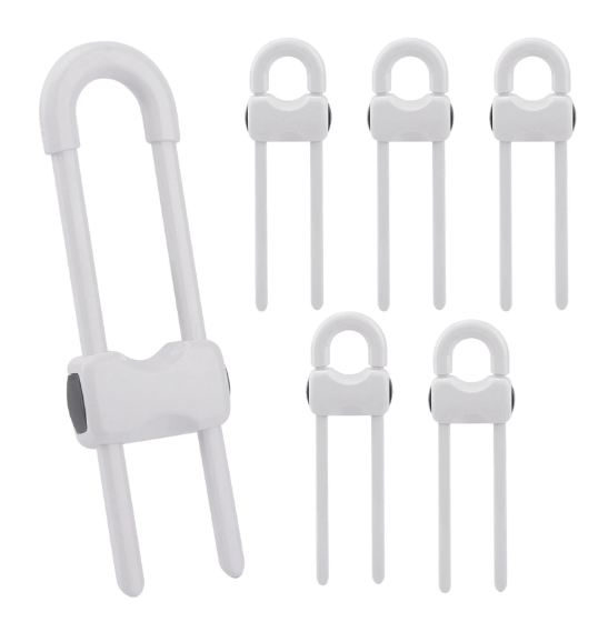 6pcs Baby Proofing Safety Latch Drawer Cabinet Lock U Shaped With Buttons