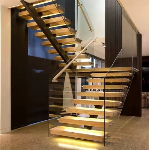 Suspended Staircase with Glass Panels