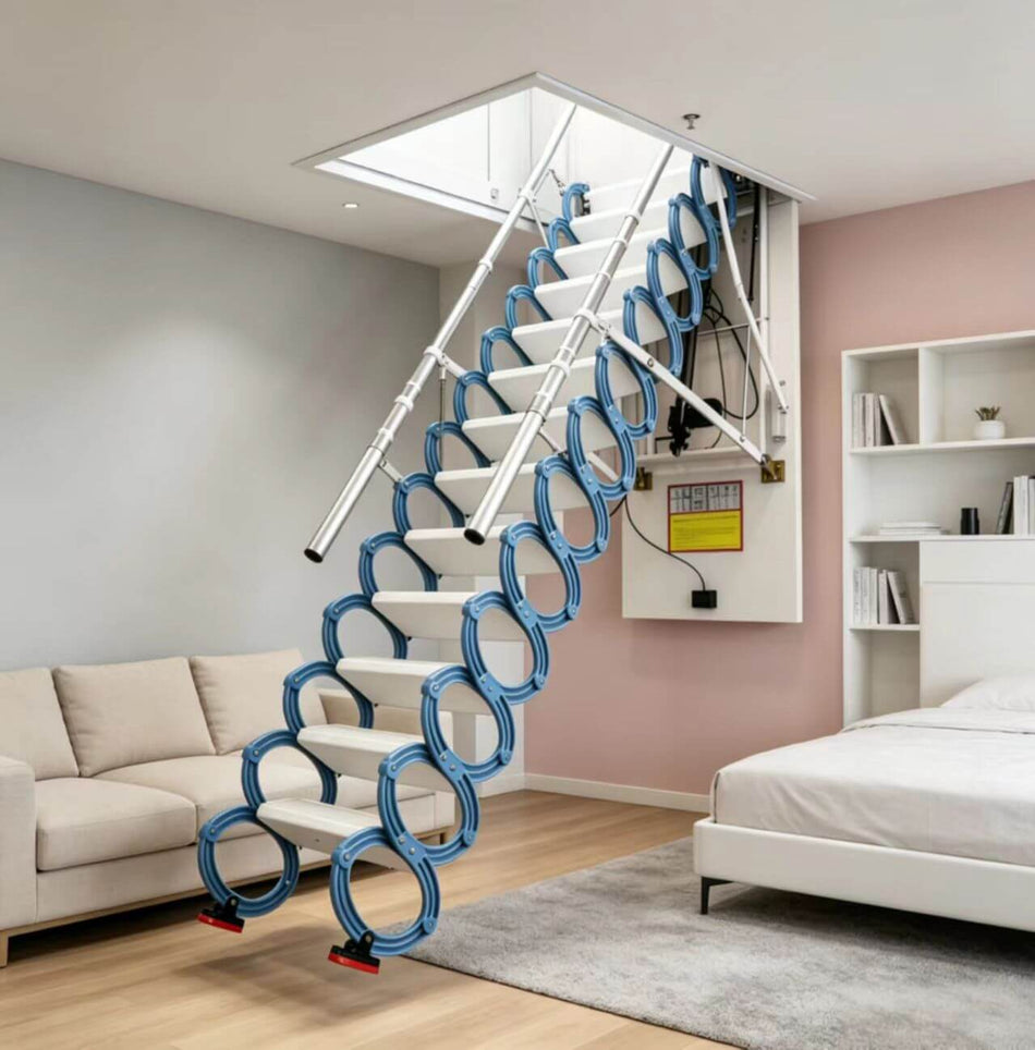 Hybrid Electric Attic Ladder with Handrails, 22.5x30 In Rough Opening, 660 lbs, Max 8ft