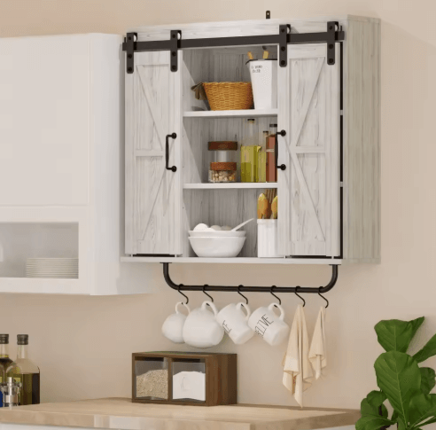 Wood Wall Storage Cabinet with Two Sliding Barn Doors