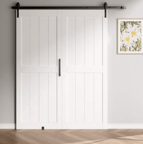 Solid Wood Double Bi-Fold Sliding Barn Doors with Hardware Track Kit