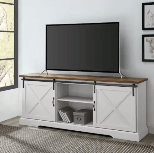 White Farmhouse Sliding Barn Door TV Stand
