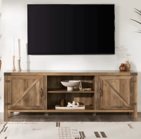 Modern Rustic Oak TV Stand Double Barn Door