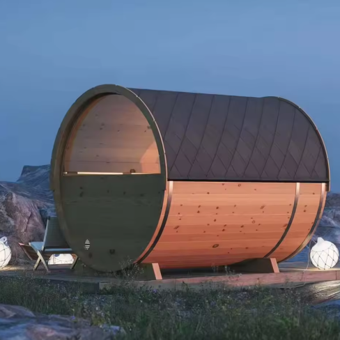 8ft Red Cedar Outdoor Barrel Sauna | Semi-Glass