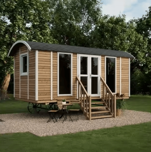 Curved-Roof Mobile Outdoor Sauna - Wheel Mounted with Stairs
